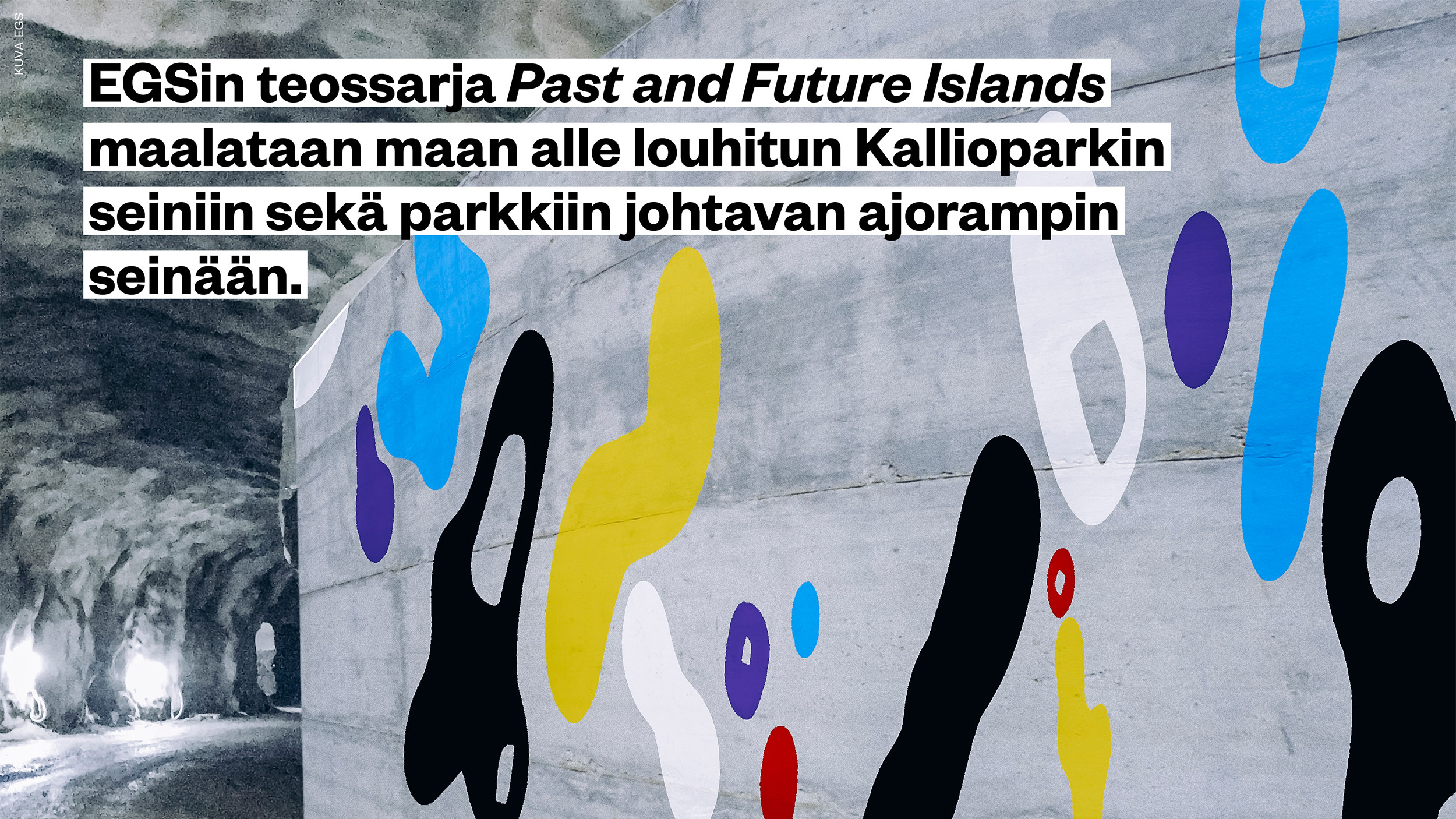 Kallioparkin seinässä oleva taideteos Past and Future Islands